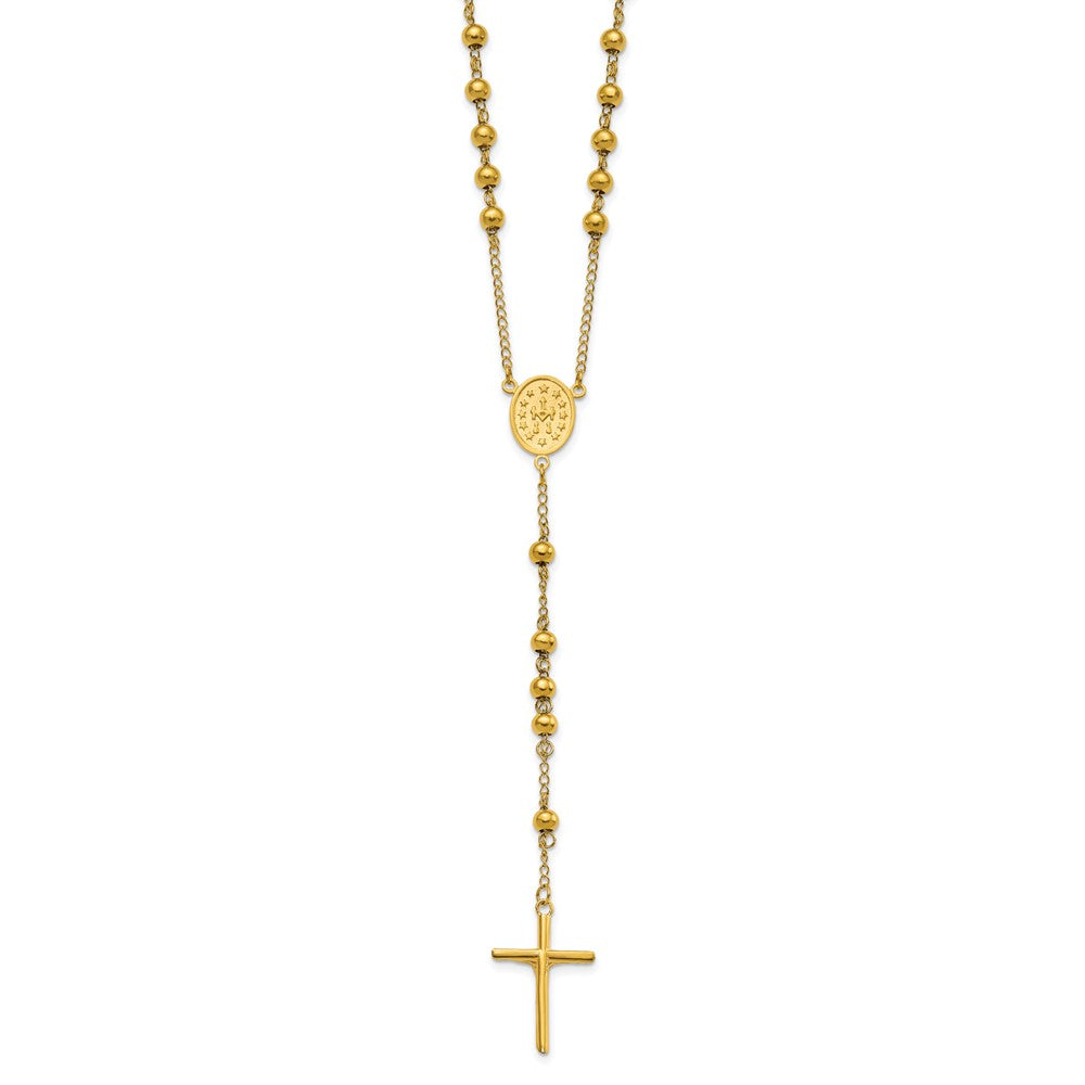 Chisel Stainless Steel Polished Yellow IP-plated Beaded 30 inch Rosary Necklace
