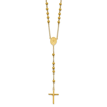 Chisel Stainless Steel Polished Yellow IP-plated Beaded 30 inch Rosary Necklace