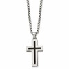 Chisel Stainless Steel Polished with Black Enamel Cross Pendant on a 24 inch Box Chain Necklace