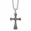 Chisel Stainless Steel Antiqued and Polished Swirl Design Cross Pendant on a 25.5 inch Cable Chain Necklace