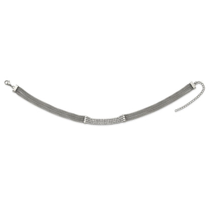 Chisel Stainless Steel Polished with CZ Multi Strand 11.75 inch with a 2.75 inch Extension Choker Necklace