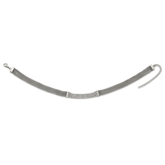 Chisel Stainless Steel Polished with CZ Multi Strand 11.75 inch with a 2.75 inch Extension Choker Necklace