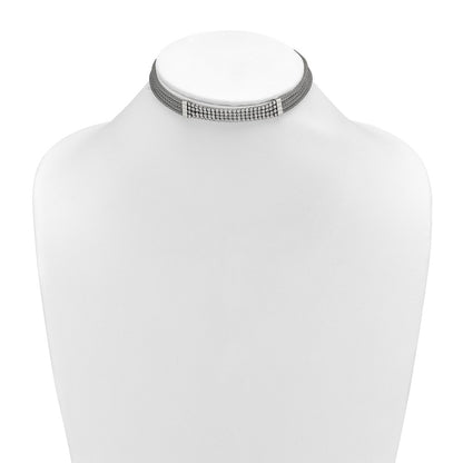 Chisel Stainless Steel Polished with CZ Multi Strand 11.75 inch with a 2.75 inch Extension Choker Necklace