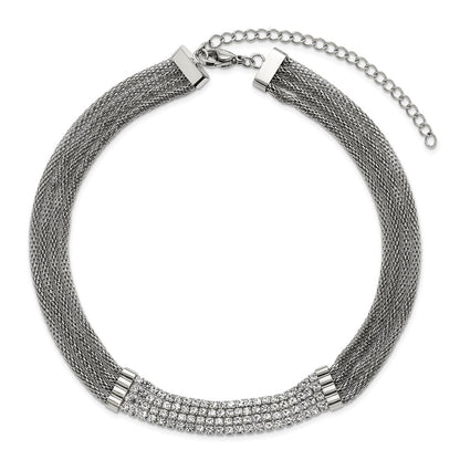 Chisel Stainless Steel Polished with CZ Multi Strand 11.75 inch with a 2.75 inch Extension Choker Necklace