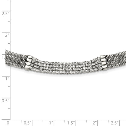 Chisel Stainless Steel Polished with CZ Multi Strand 11.75 inch with a 2.75 inch Extension Choker Necklace