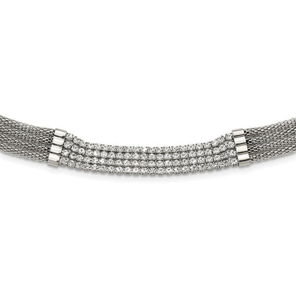 Chisel Stainless Steel Polished with CZ Multi Strand 11.75 inch with a 2.75 inch Extension Choker Necklace