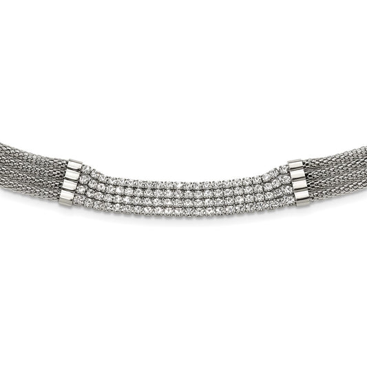 Chisel Stainless Steel Polished with CZ Multi Strand 11.75 inch with a 2.75 inch Extension Choker Necklace
