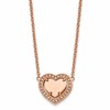 Chisel Stainless Steel Polished Rose IP-plated CZ Heart on a 19 inch Cable Chain with 2 inch Extension Necklace