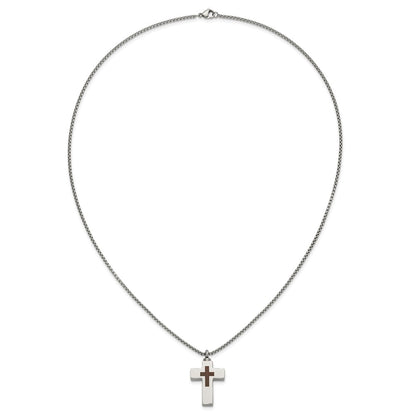 Chisel Stainless Steel Polished and Lasered Cross Ash Holder on a 24in Box Chain Necklace
