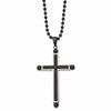 Chisel Stainless Steel Polished and Textured Black IP-plated Cross Pendant on a 24 inch Ball Chain Necklace