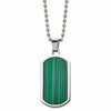 Chisel Stainless Steel Polished with Malachite Inlay Dog Tag on a 22 inch Ball Chain Necklace