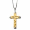 Chisel Stainless Steel Brushed Polished and Textured Yellow IP-plated Cross Pendant on a 22 inch Ball Chain Necklace