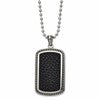 Chisel Stainless Steel Antiqued and Polished Black Textured Leather Inlay Dog Tag on a 22 inch Ball Chain Necklace