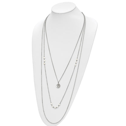 Chisel Stainless Steel Polished with Freshwater Cultured Pearls and Tree Pendant on 31 inch with 2 inch Extension Multi Chain Necklace