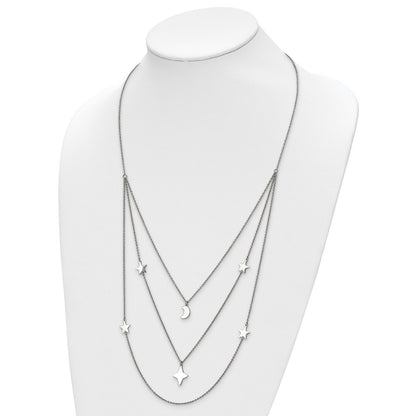 Chisel Stainless Steel Polished Stars and Moon Multi Strand 24.25 inch Cable Chain with 1.75 inch Extension Necklace