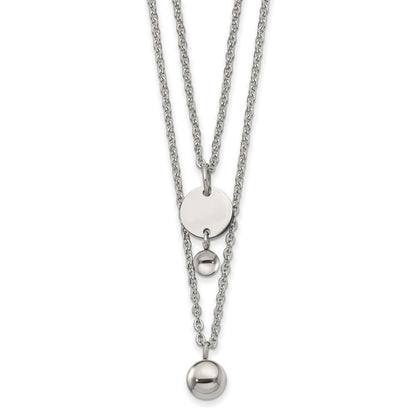 Chisel Stainless Steel Polished 2 Strand Disc and Beads 16.5 inch with a 2 inch Extension Necklace