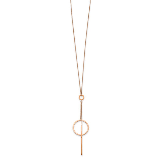 Chisel Stainless Steel Polished Rose IP-plated Circle Dangle on a 16.5 inch Cable Chain with a 1.75 inch Extension Necklace