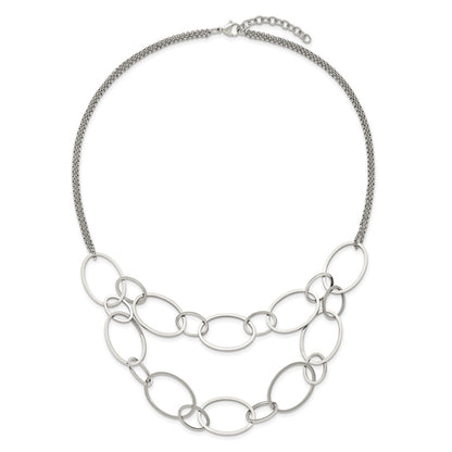 Chisel Stainless Steel Polished Oval Link 2-Strand 19 inch with 1.5 inch Extension Necklace
