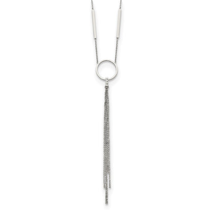 Chisel Stainless Steel Polished Circle with Tassel on a 23.5 inch Cable Chain Necklace