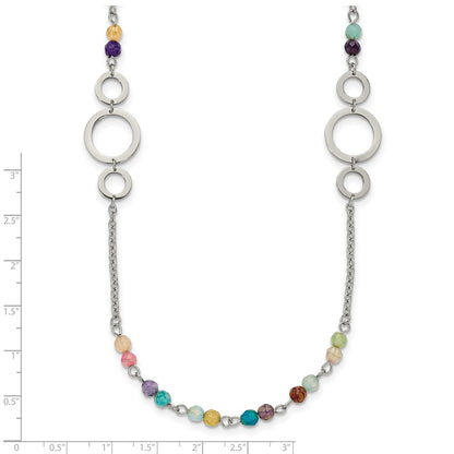 Chisel Stainless Steel Polished with Multi-colored Agate Beaded 35.5 inch Necklace
