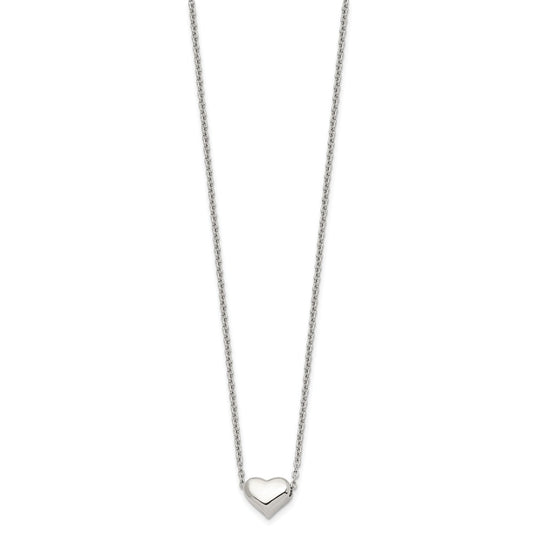 Chisel Stainless Steel Polished Heart on a 16.5 inch Cable Chain with a 2.5 inch Extension Necklace