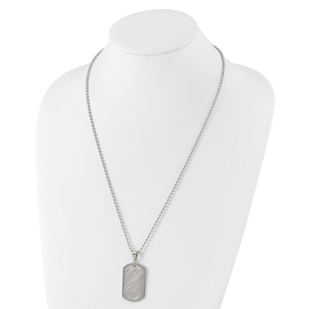 Chisel Stainelss Steel Polished Scratch Finish Center Dog Tag on a 24 inch Ball Chain Necklace