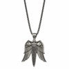 Chisel Stainless Steel Antiqued White Bronze-plated with Black CZ Sword with Wings on a 24 inch Box Chain Necklace