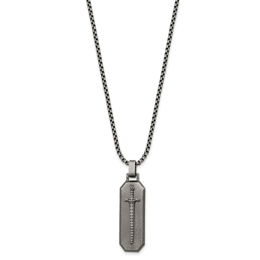 Chisel Stainless Steel Brushed Sword Pendant on a 24 inch Box Chain Necklace