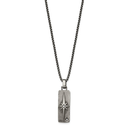 Chisel Stainless Steel Antiqued White Bronze-plated CZ Pendant on a 24 inch Box Chain Necklace