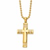 Chisel Stainless Steel Polished and Textured Yellow IP-plated with CZ Cross Pendant on a 24 inch Ball Chain Necklace