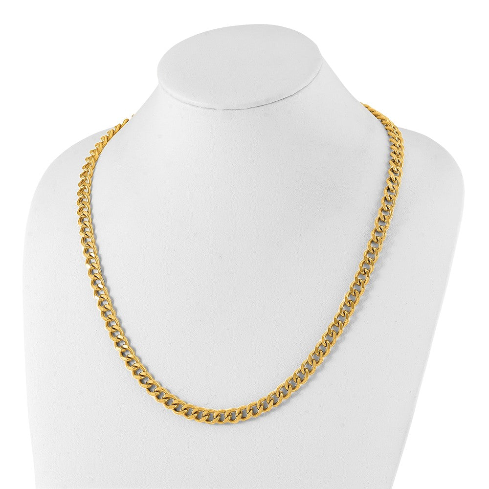 Chisel Stainless Steel Brushed and Polished Yellow IP-plated 8mm 24 inch Curb Chain Necklace