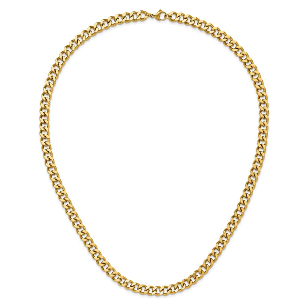 Chisel Stainless Steel Brushed and Polished Yellow IP-plated 8mm 24 inch Curb Chain Necklace