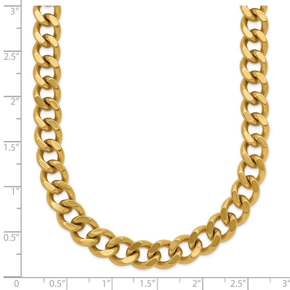 Chisel Stainless Steel Brushed and Polished Yellow IP-plated 8mm 24 inch Curb Chain Necklace