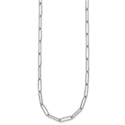 Chisel Stainless Steel Polished Elongated Open Link Paperclip 15 inch Necklace with 2 inch Extension