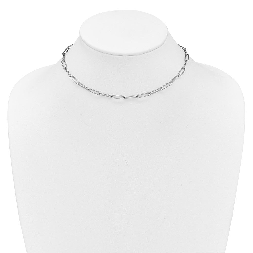 Chisel Stainless Steel Polished Elongated Open Link Paperclip 15 inch Necklace with 2 inch Extension
