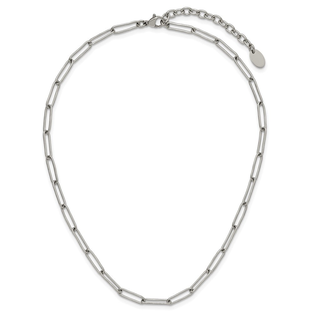 Chisel Stainless Steel Polished Elongated Open Link Paperclip 15 inch Necklace with 2 inch Extension