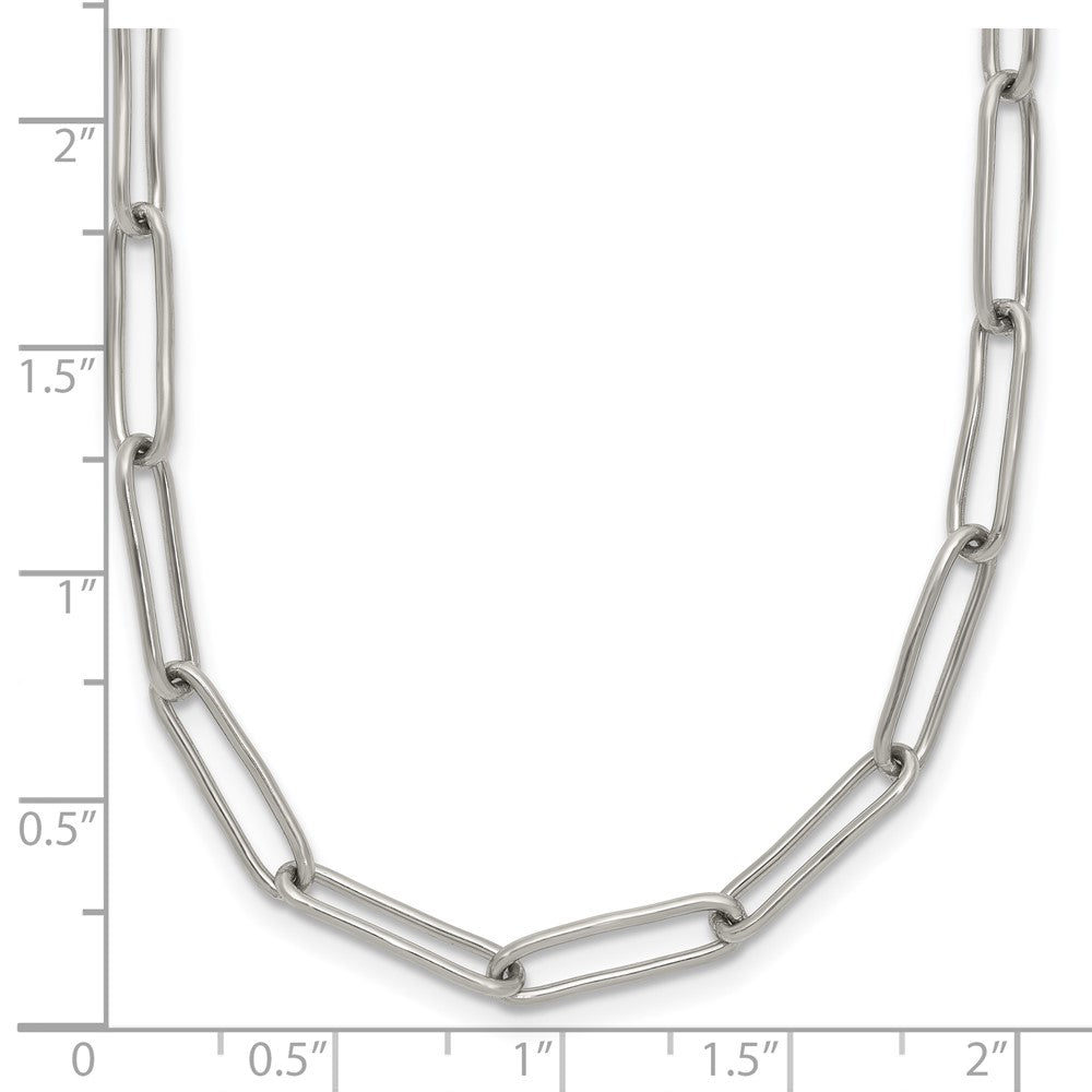 Chisel Stainless Steel Polished Elongated Open Link Paperclip 15 inch Necklace with 2 inch Extension