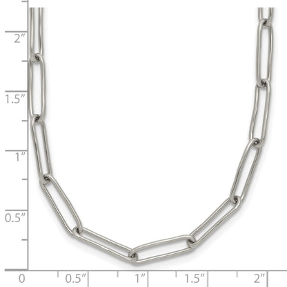 Chisel Stainless Steel Polished Elongated Open Link Paperclip 15 inch Necklace with 2 inch Extension