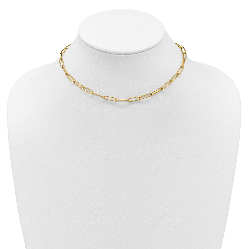 Chisel Stainless Steel Polished Yellow IP-plated Elongated Open Link Paperclip 15 inch Necklace with 2 inch Extension