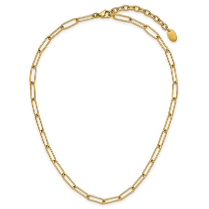 Chisel Stainless Steel Polished Yellow IP-plated Elongated Open Link Paperclip 15 inch Necklace with 2 inch Extension