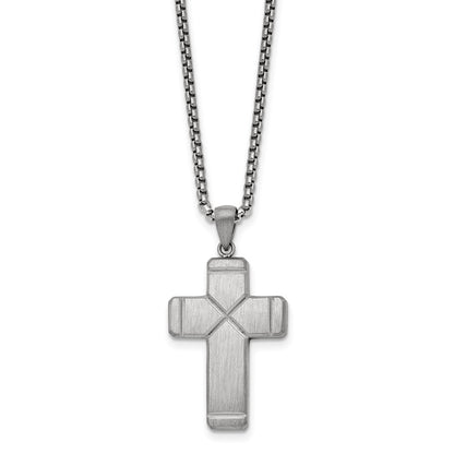 Chisel Stainless Steel Brushed and Polished Cross Pendant on a 19.5 inch Box Chain Necklace