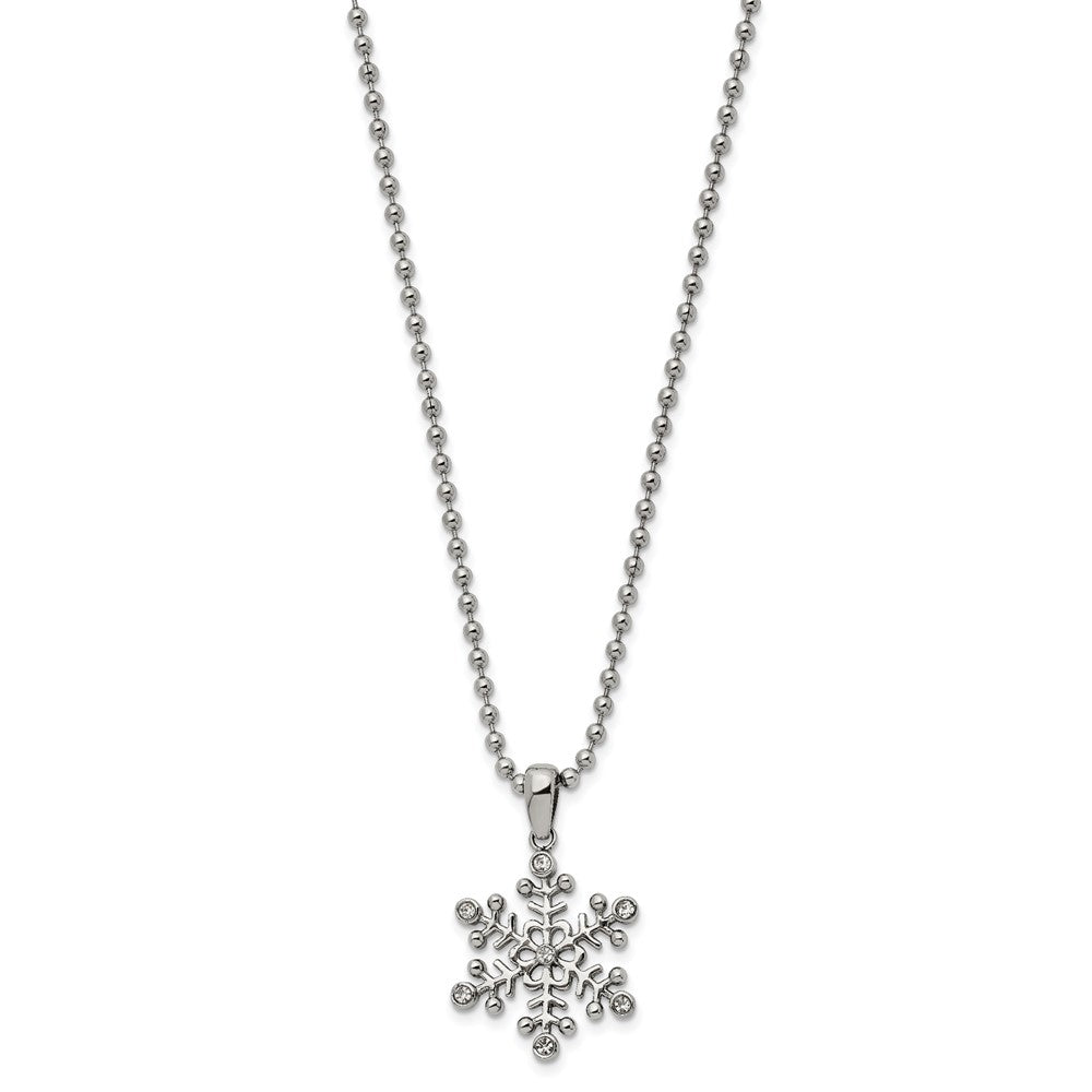 Chisel Stainless Steel Polished with CZ Snowflake Pendant on a 24 inch Ball Chain Necklace