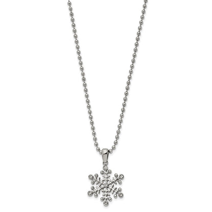 Chisel Stainless Steel Polished with CZ Snowflake Pendant on a 24 inch Ball Chain Necklace