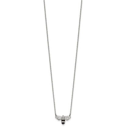 Chisel Stainless Steel Polished and Enameled with Preciosa Crystal Bee on an 18 inch Cable Chain Plus a 1.75 inch Extension Necklace