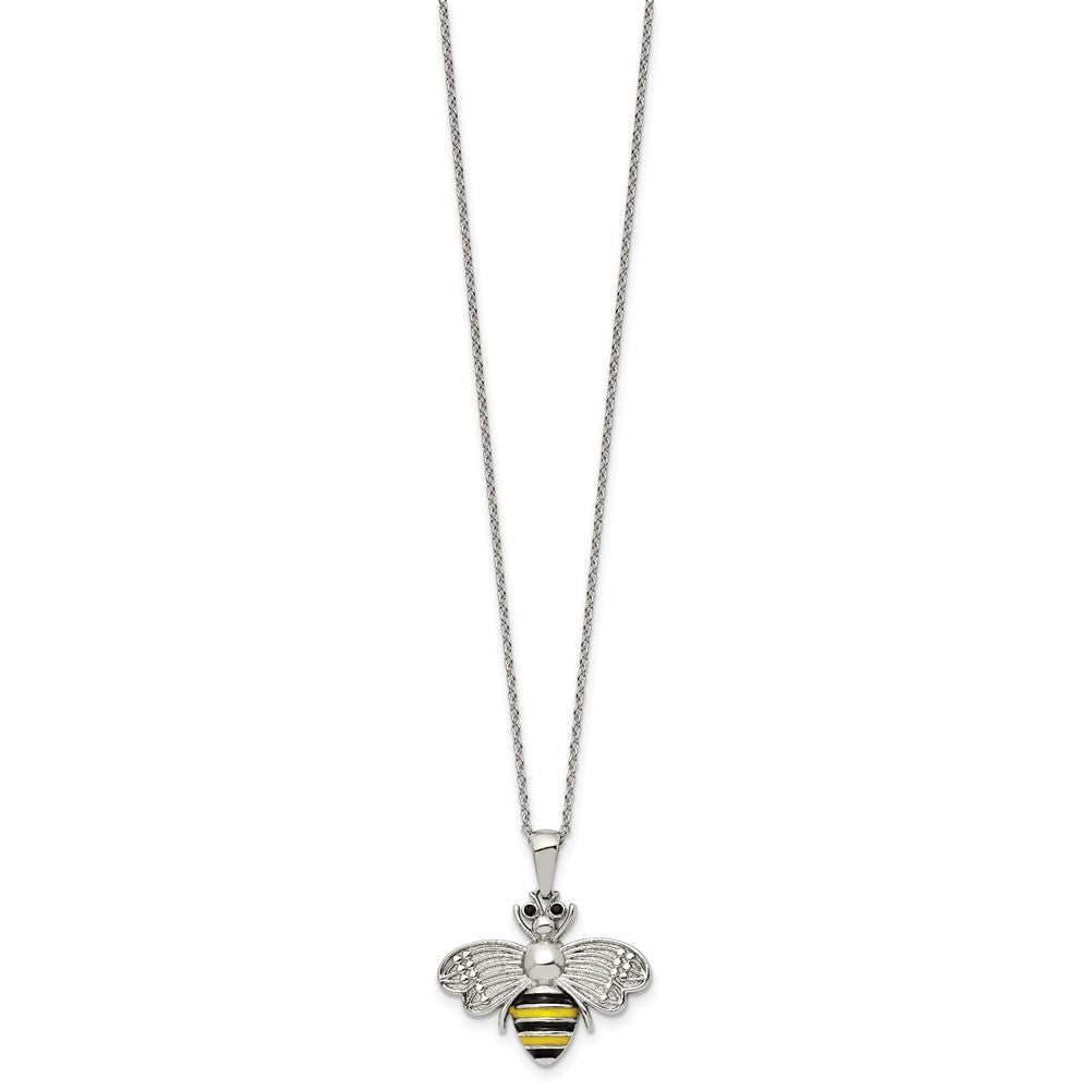 Chisel Stainless Steel Polished and Enameled with Preciosa Crystal Bee Pendant on a 17.75 inch Cable Chain with 2 inch Extension Necklace