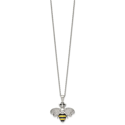 Chisel Stainless Steel Polished and Enameled with Preciosa Crystal Bee Pendant on a 17.75 inch Cable Chain with 2 inch Extension Necklace