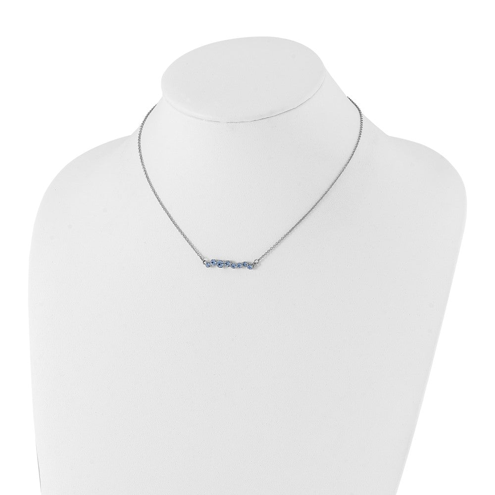 Chisel Stainless Steel Polished Blue Preciosa Crystal Bar on a 16 inch Cable Chain with a 2 inch Extension Necklace