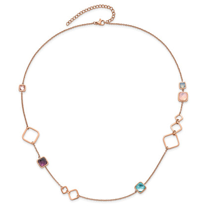 Chisel Stainless Steel Polished Rose IP-plated Multicolor Crystal on a 21.5 inch Cable Chain with 2.75 inch Extension Necklace