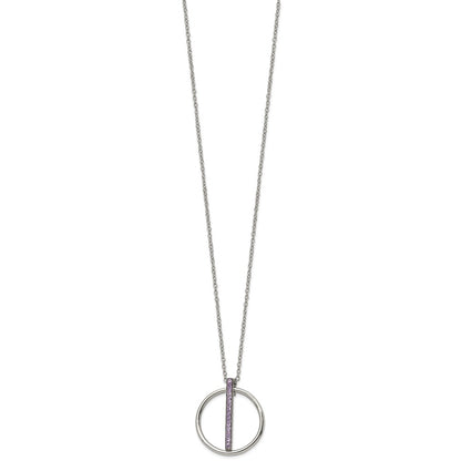 Stainless Steel Polished Purple Preciosa Crystal w/2in ext. Necklace