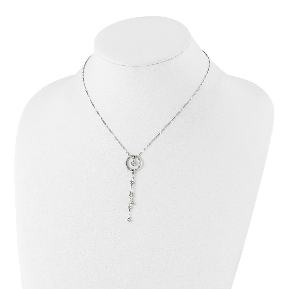 Chisel Stainless Steel Polished Preciosa Crystal Circle with Dangle Pendant on a 16 inch Cable Chain with a 1.5 inch Extension Necklace